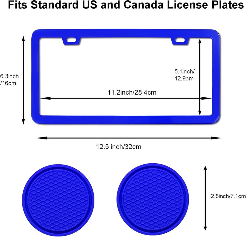 ZukMi 2 Pack License Plate Frame for Car Matte Metal Aluminum Rust-Proof License Plate Holder Cover Gloss Black Front Rear Number Tag Frame for Men Women Universal Fit (Blue) - Image 2